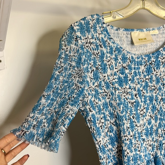 Anthropologie Maeve Blue & White Mesh Peplum Shirt- S - Picture 3 of 5